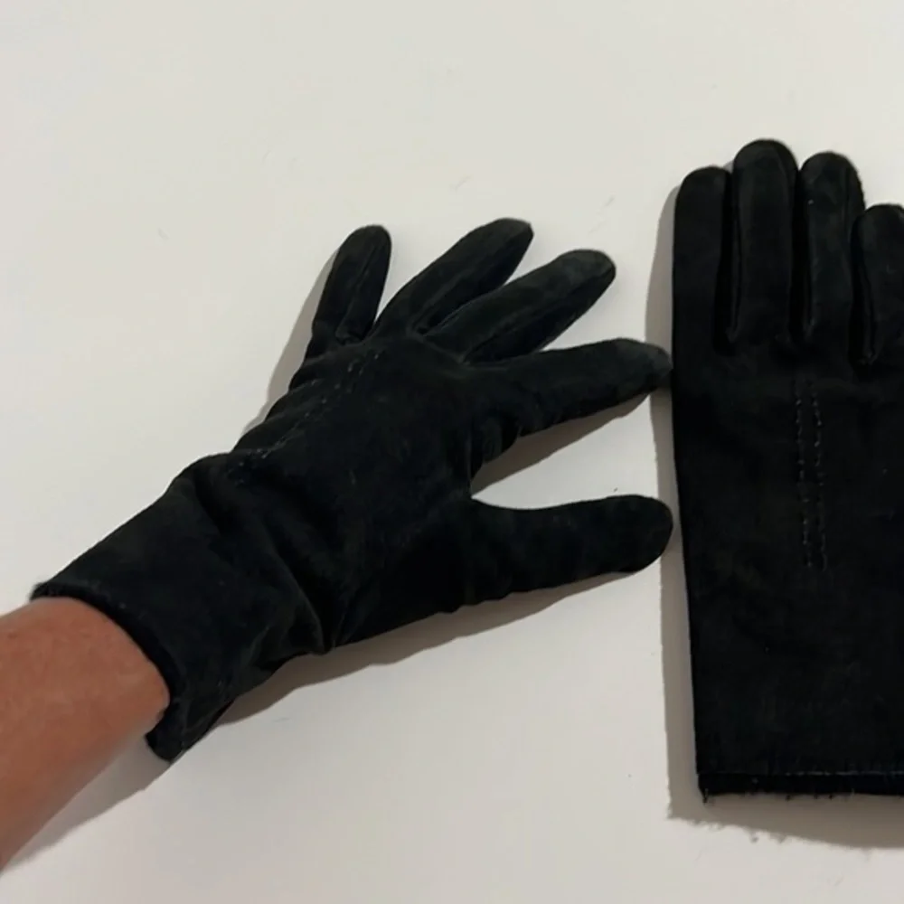Fownes Black Genuine Leather Suede Lined Gloves Medium Size 8